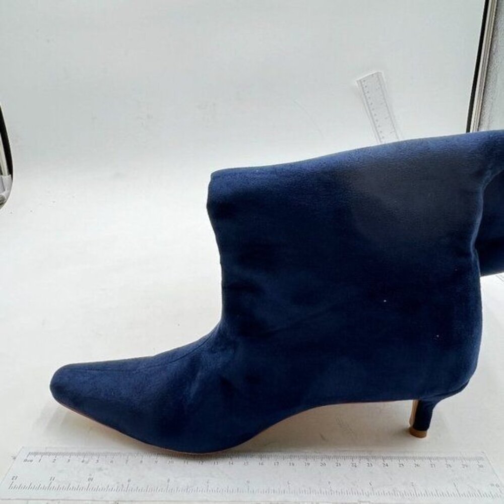 Women Kitten Heel Over Knee High Boots Square Toe Matte Leather Blue